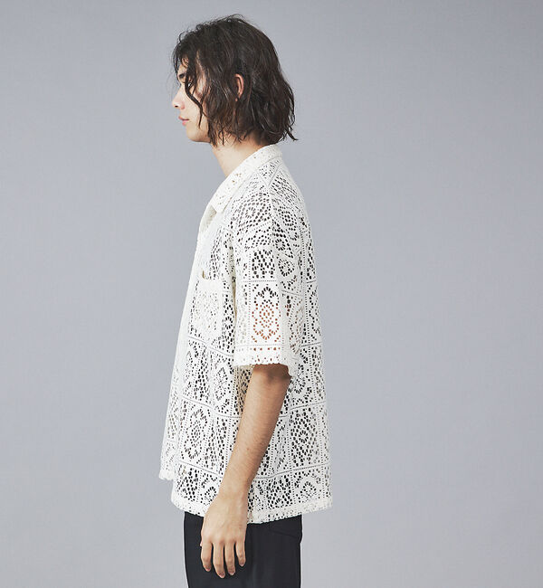 ABAHOUSE「【Revo.】透かし編みニットオープンカラー半端袖シャツ」|シャツ・ブラウス|