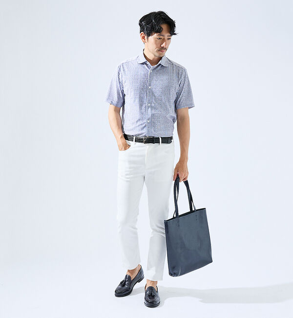 ABAHOUSE「【形状安定性 / 伸縮性】トリコットストライプ 半袖シャツ」|シャツ・ブラウス|