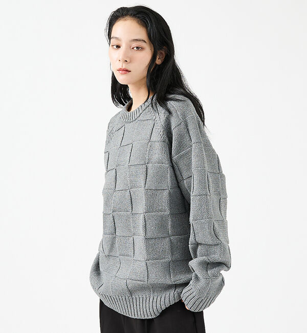 ABAHOUSE「【FORTUNA/フォルトゥナ】ECOTEC-Knit/編み込み風ニットプルオー」|ニット・セーター|ライトグレー