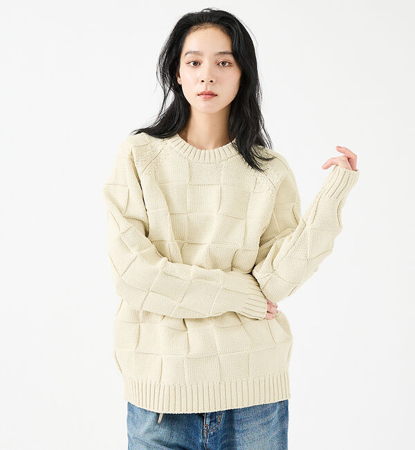 ABAHOUSE「【FORTUNA/フォルトゥナ】ECOTEC-Knit/編み込み風ニットプルオー」|ニット・セーター|ライトベージュ