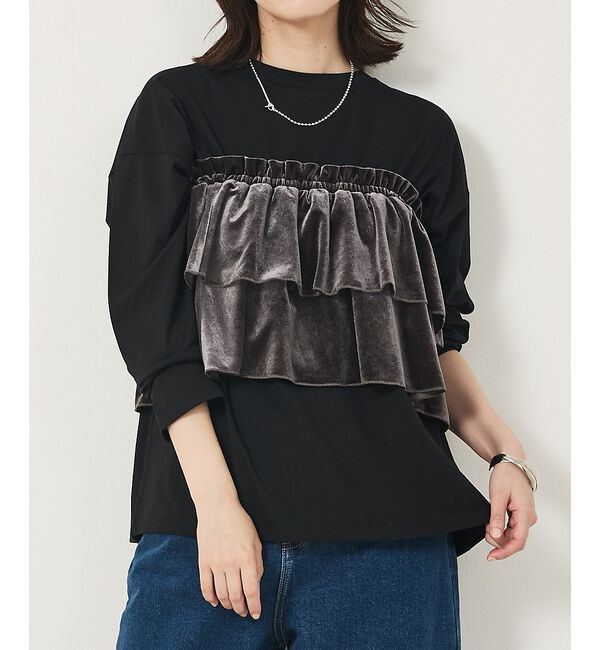 abahouse mavie「【WEB Domani掲載】ベロアビスチェ付ロンT」|Tシャツ・カットソー|チャコールグレー