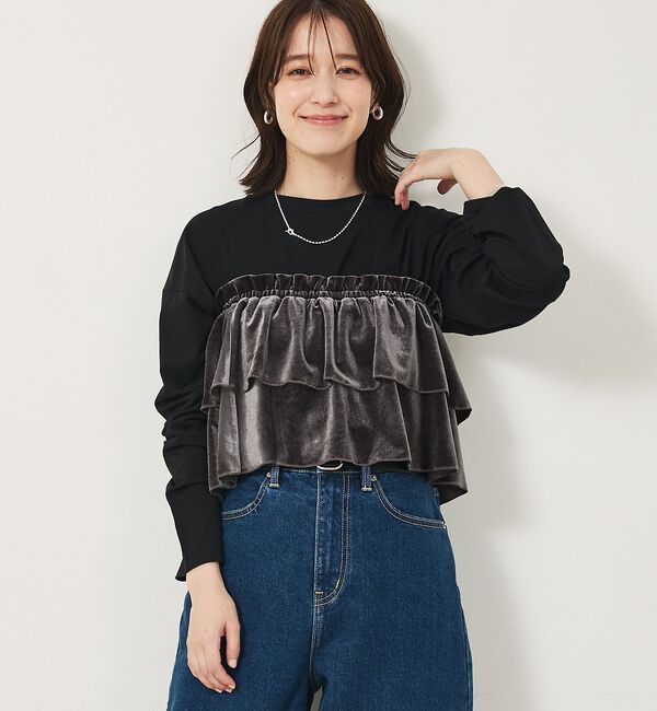 abahouse mavie「【WEB Domani掲載】ベロアビスチェ付ロンT」|Tシャツ・カットソー|