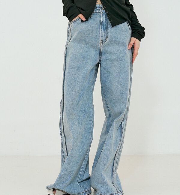 NOMINE「サイドライン ワイド デニムパンツ」|デニム|