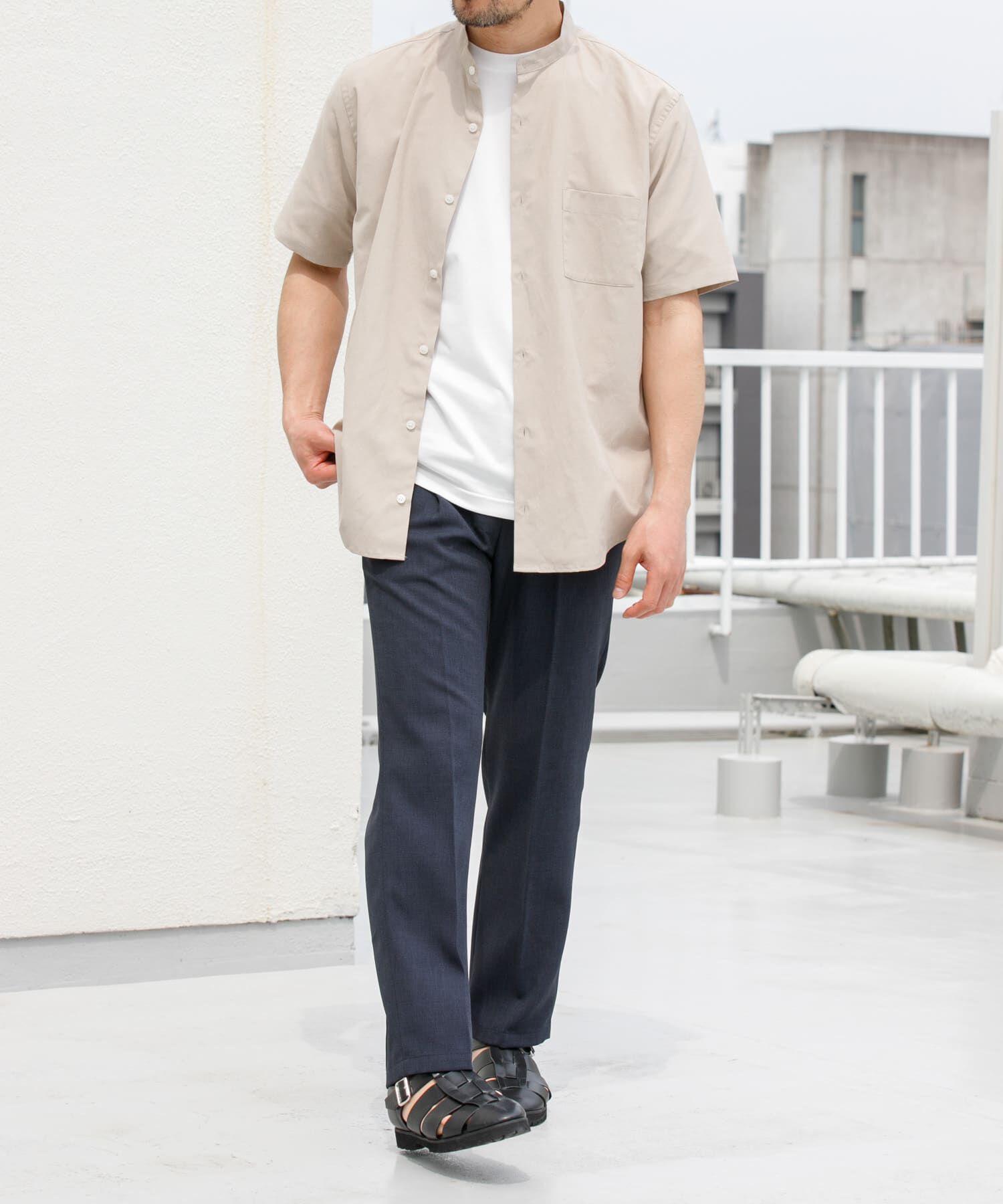 URBAN RESEARCH ROSSO「『防シワ』『XLサイズあり』ハイパフォーマンスリネンバンド半袖シャツ」|シャツ・ブラウス|