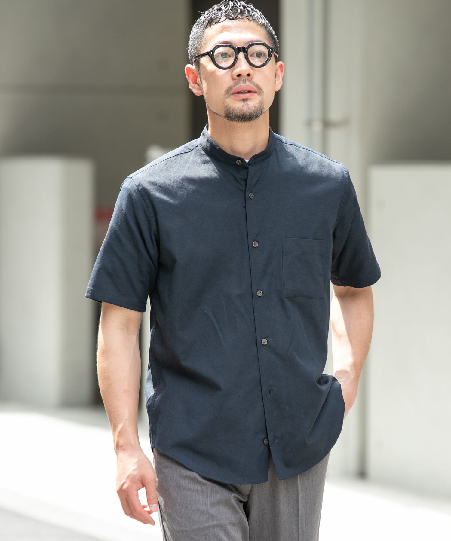 URBAN RESEARCH ROSSO「『防シワ』『XLサイズあり』ハイパフォーマンスリネンバンド半袖シャツ」|シャツ・ブラウス|