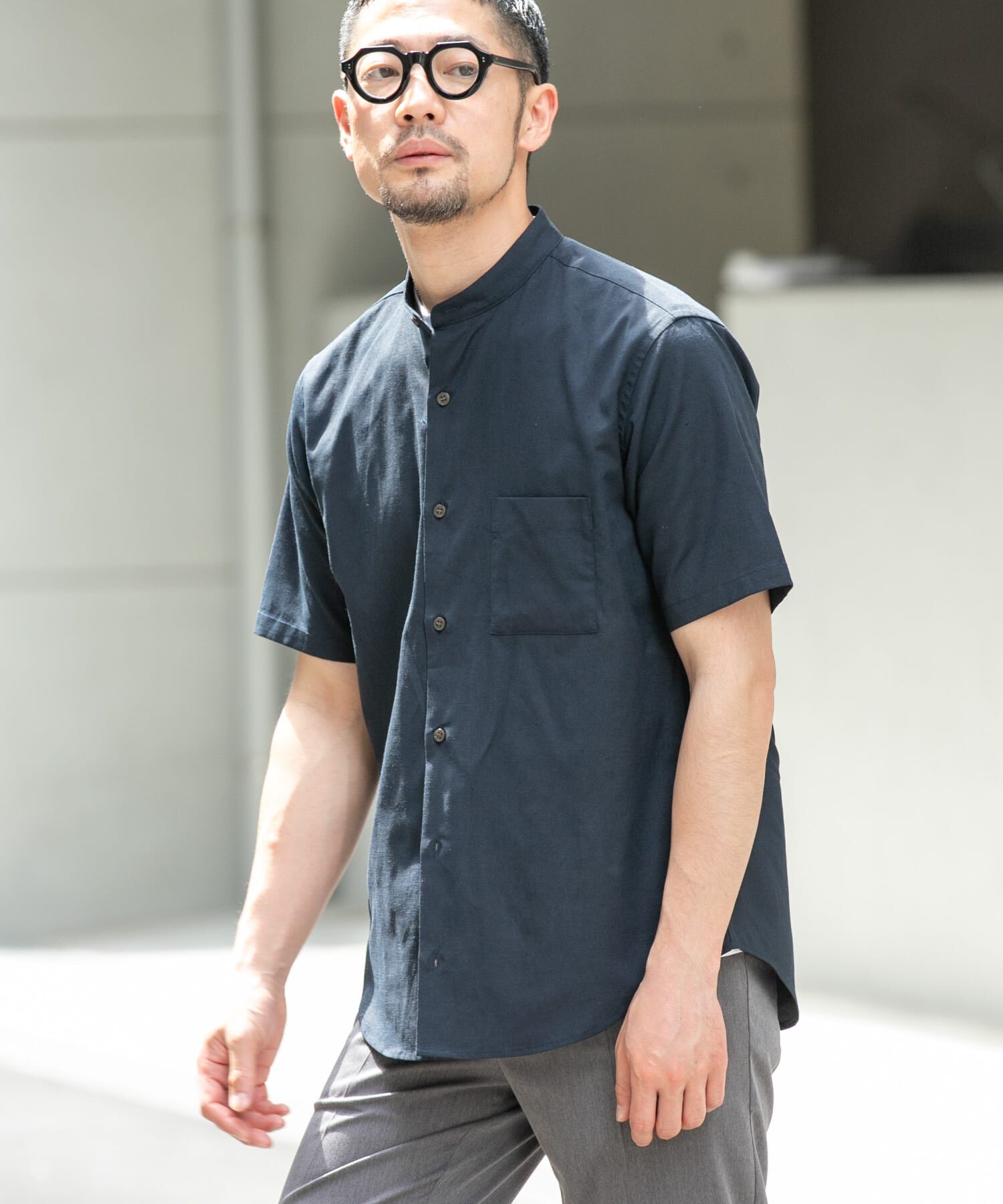 URBAN RESEARCH ROSSO「『防シワ』『XLサイズあり』ハイパフォーマンスリネンバンド半袖シャツ」|シャツ・ブラウス|