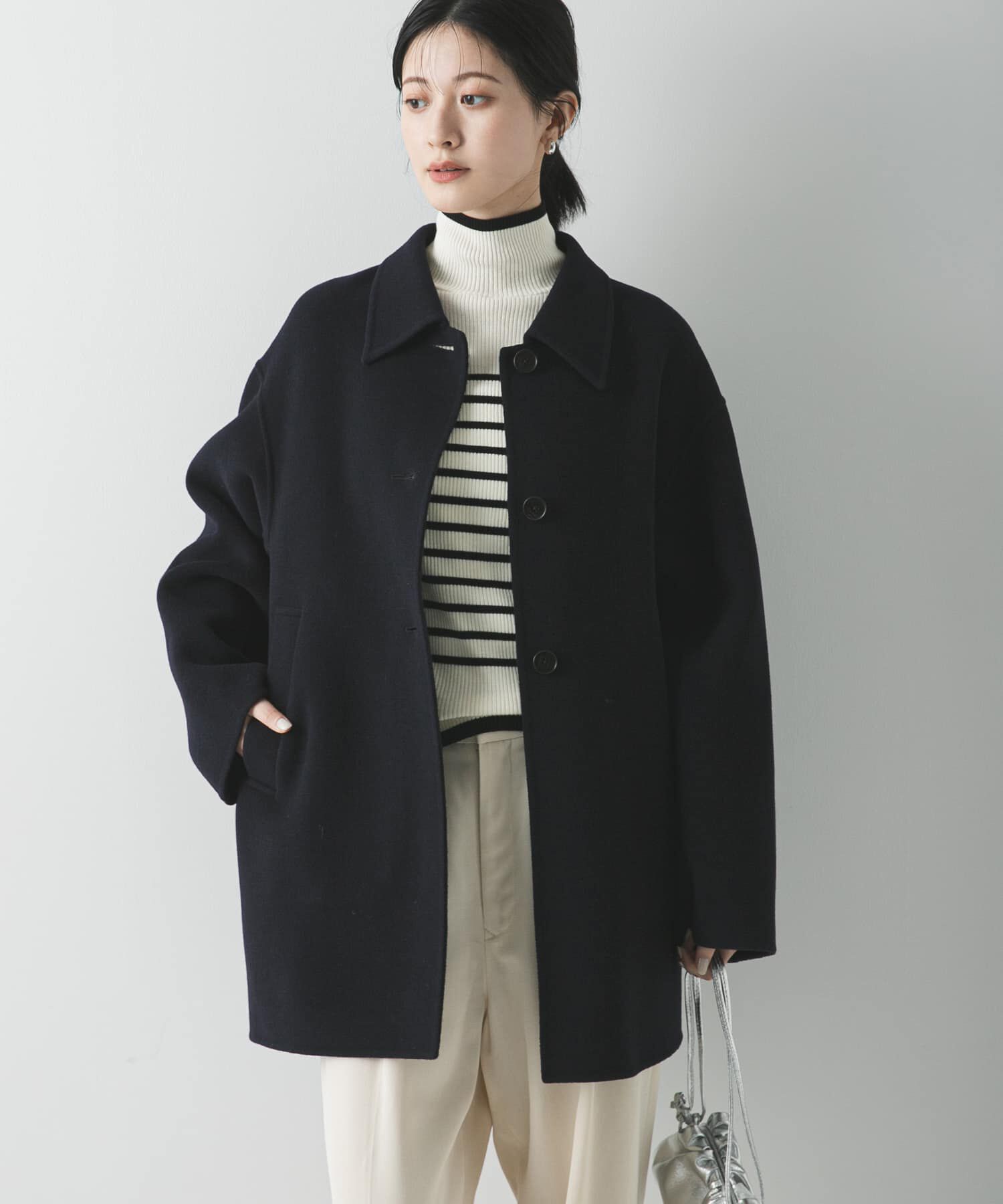 URBAN RESEARCH「スーパー140ステンカラーリバーミドルコート」|ステンカラーコート|ネイビー