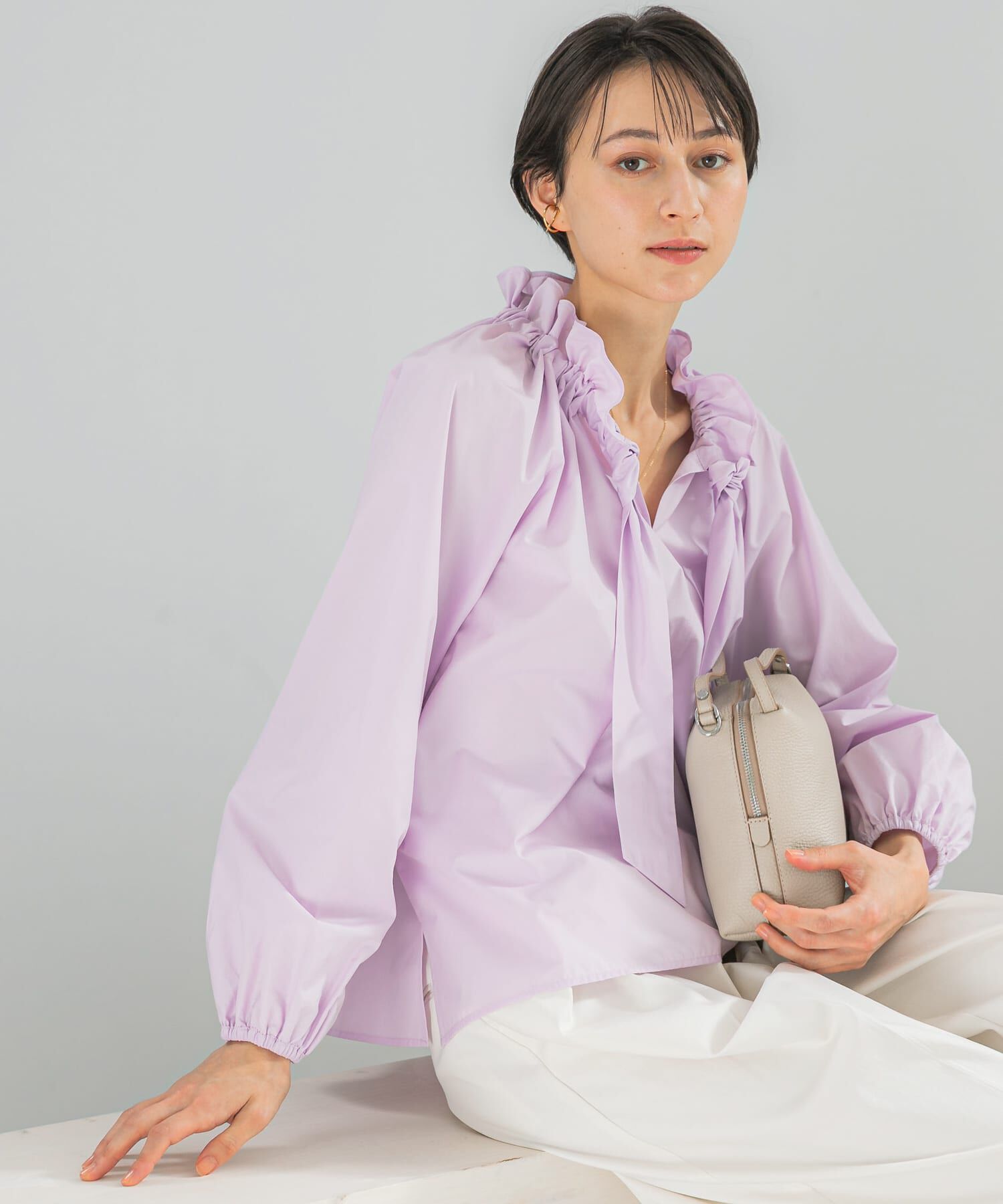 URBAN RESEARCH ROSSO「フリルネックシャツブラウス」|シャツ・ブラウス|パープル系その他