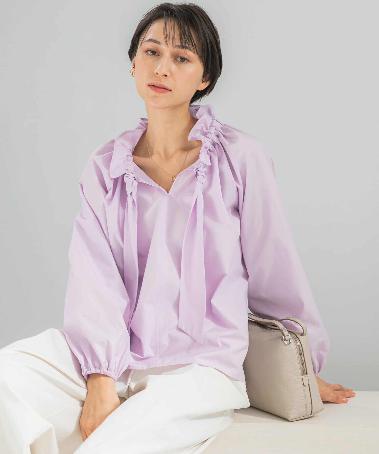 URBAN RESEARCH ROSSO「フリルネックシャツブラウス」|シャツ・ブラウス|