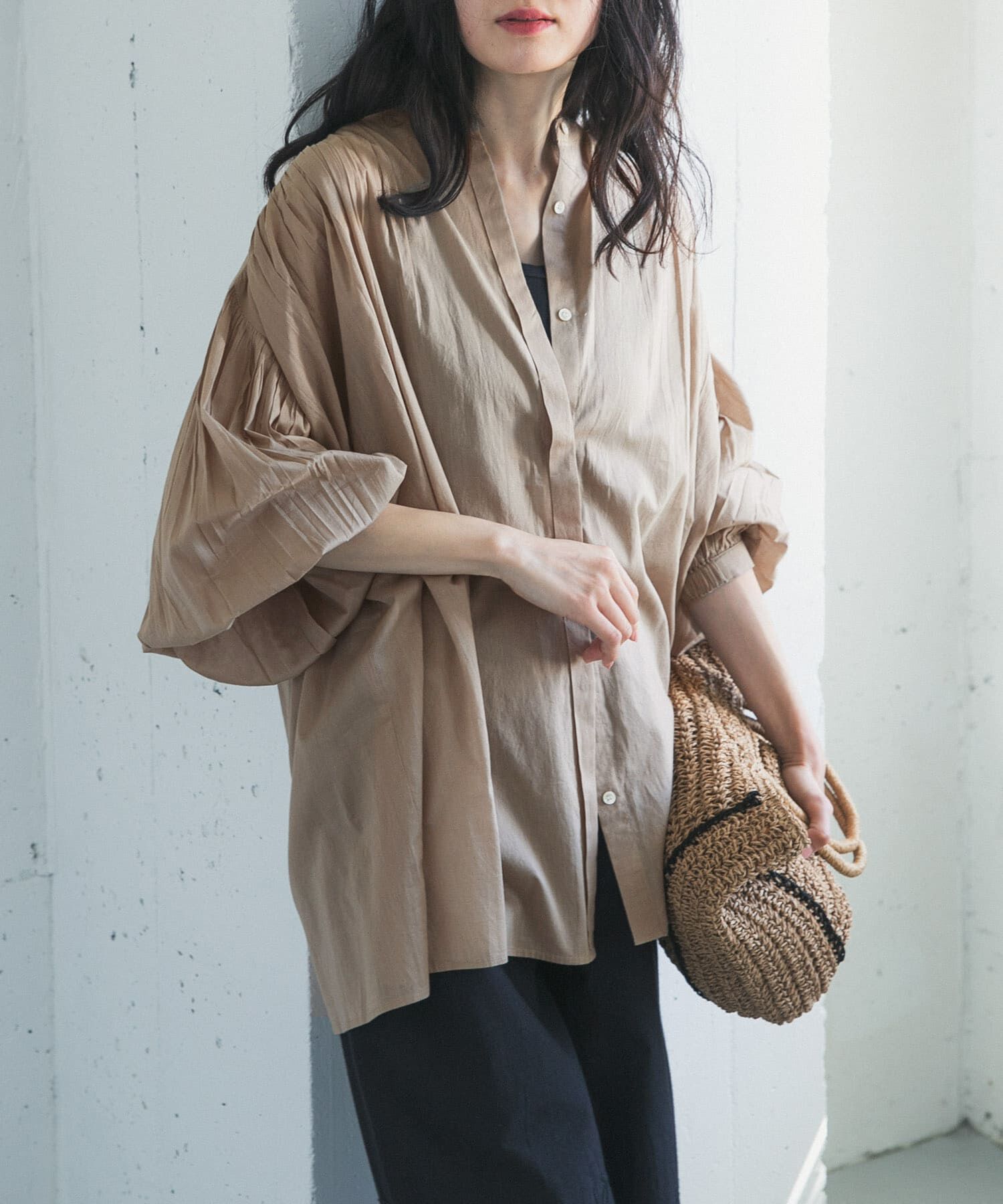 URBAN RESEARCH DOORS「コットンボイルギャザーブラウス」|シャツ・ブラウス|ベージュ系その他