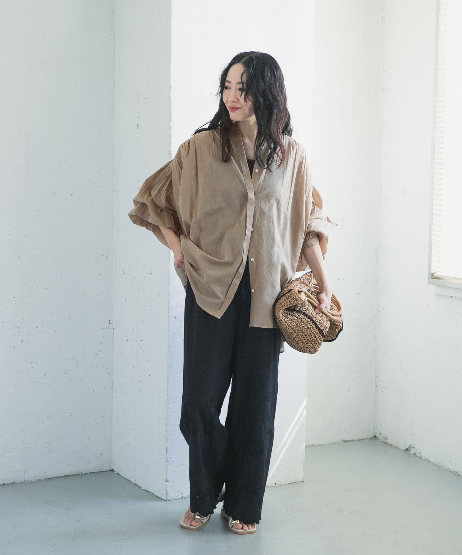 URBAN RESEARCH DOORS「コットンボイルギャザーブラウス」|シャツ・ブラウス|