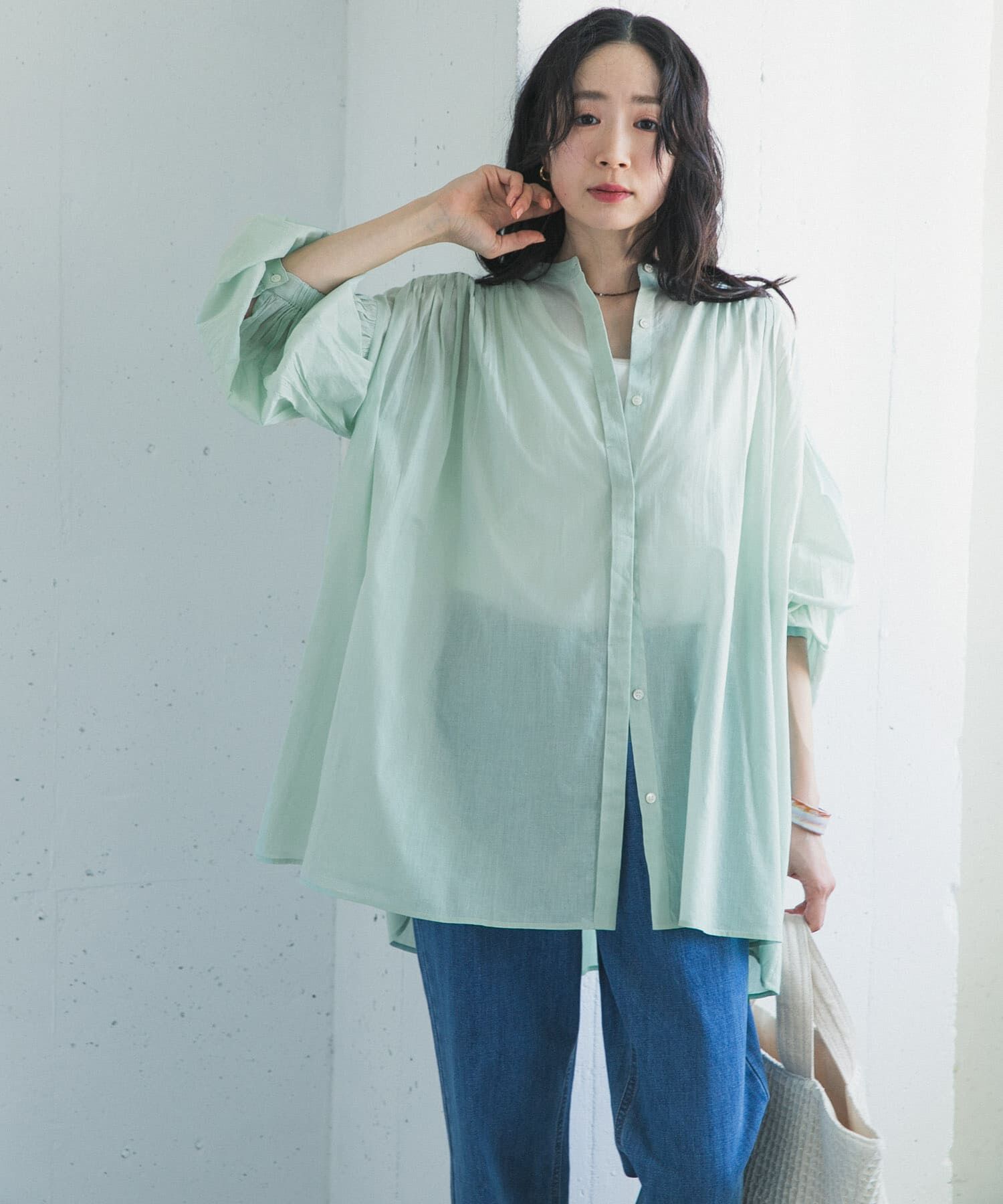 URBAN RESEARCH DOORS「コットンボイルギャザーブラウス」|シャツ・ブラウス|ミント