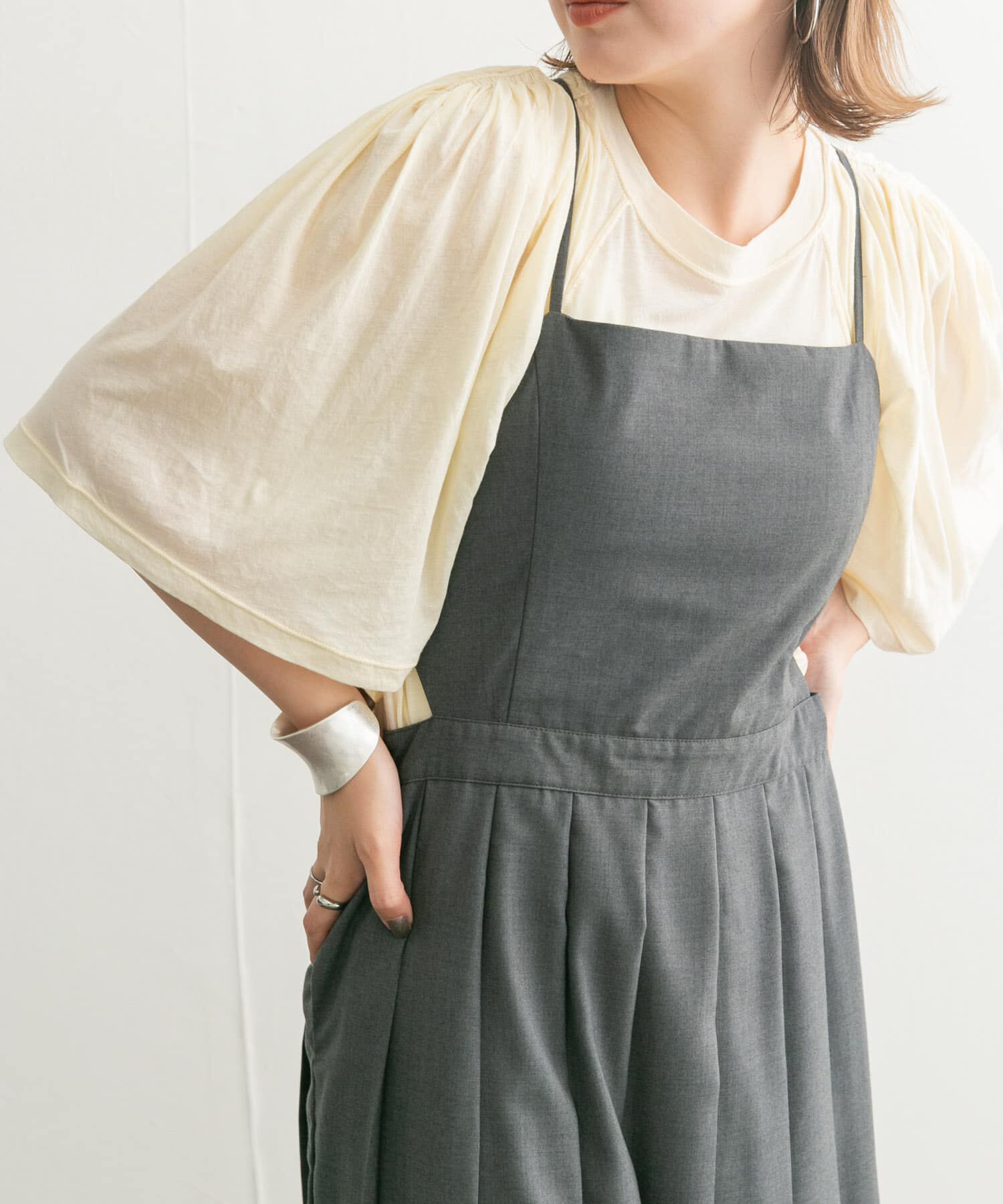  「フリルスリーブシアーカットソー」|Tシャツ・カットソー|アイボリー