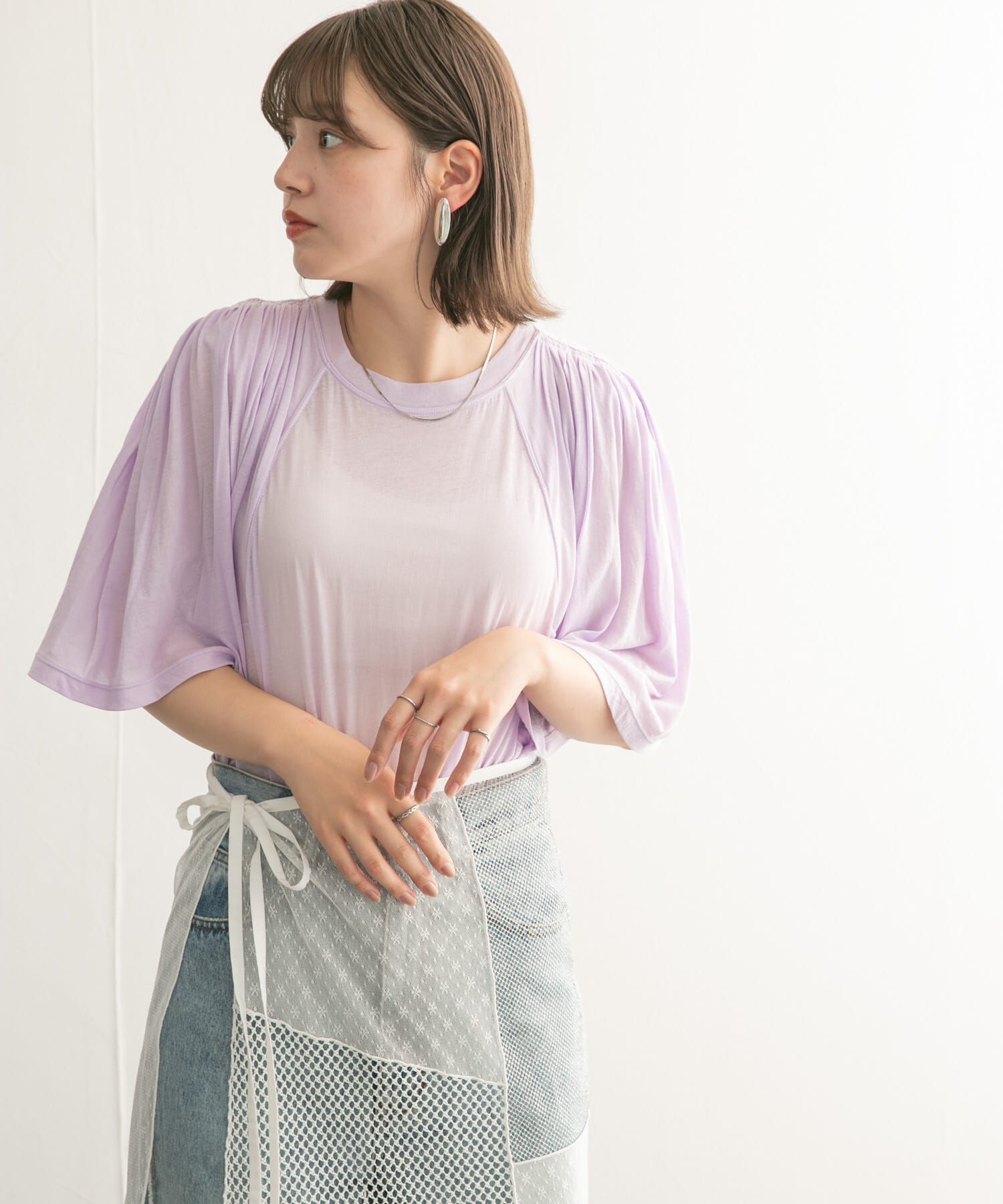  「フリルスリーブシアーカットソー」|Tシャツ・カットソー|