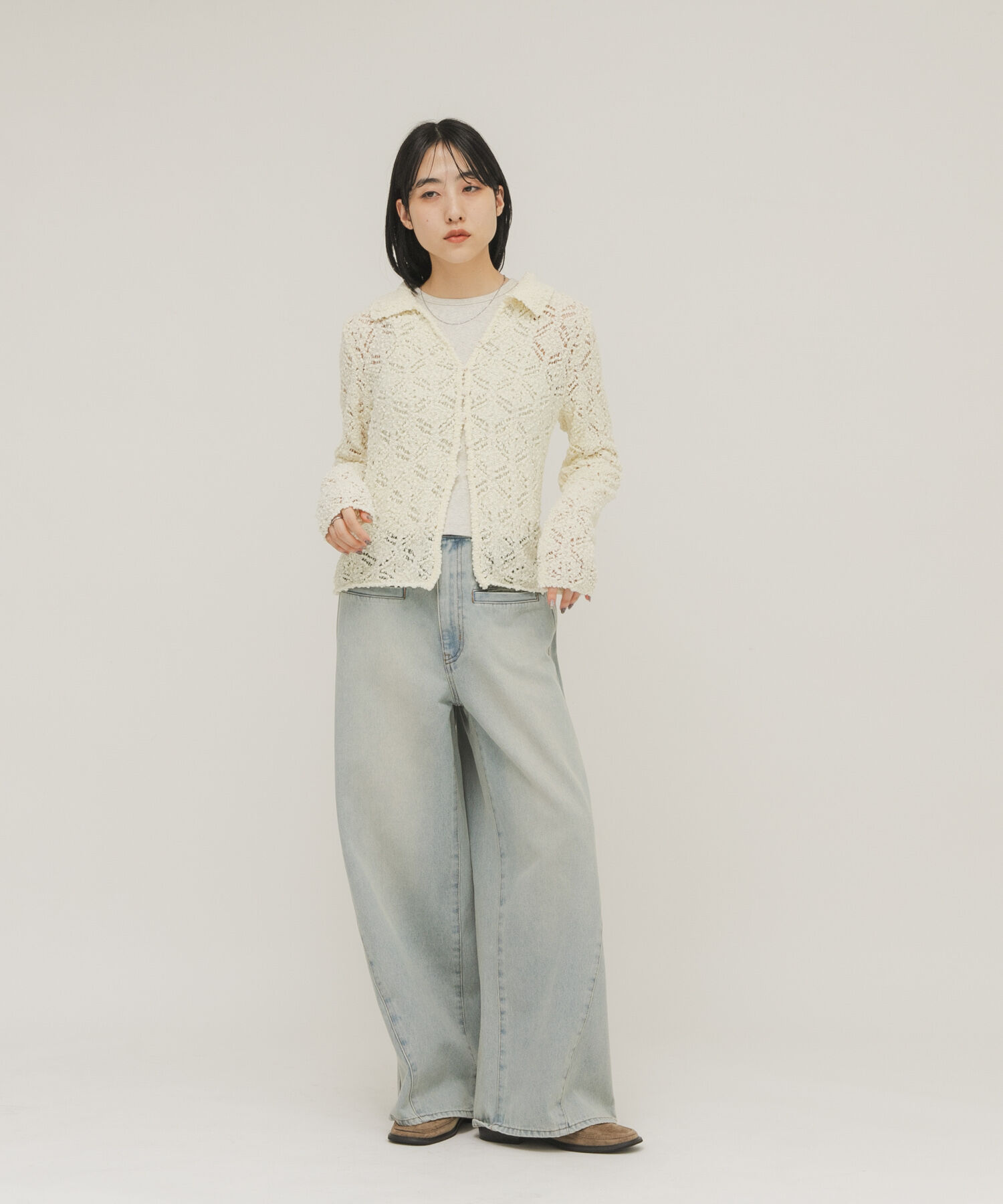  「クロシェレースニットシャツ」|ニット・セーター|