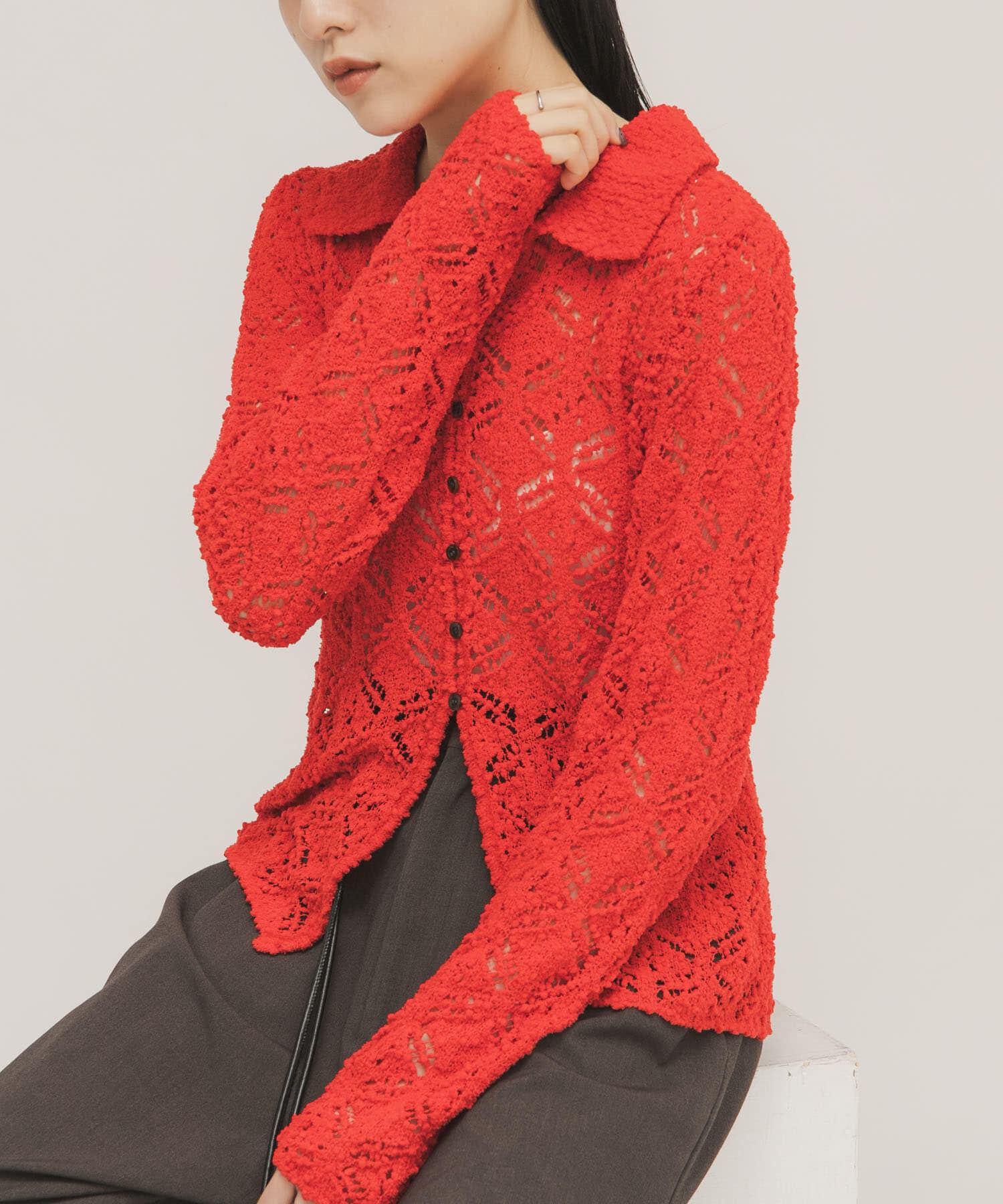  「クロシェレースニットシャツ」|ニット・セーター|