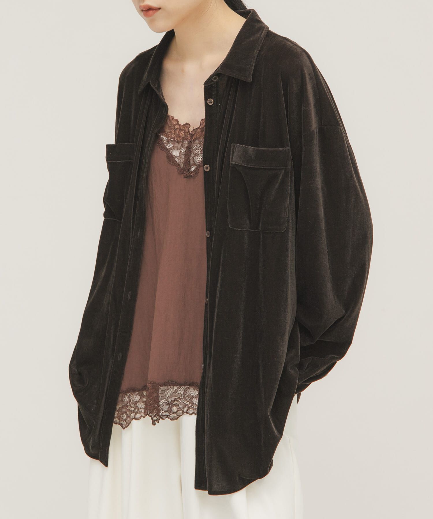  「シアーベロアルーズシャツ」|シャツ・ブラウス|ダークブラウン