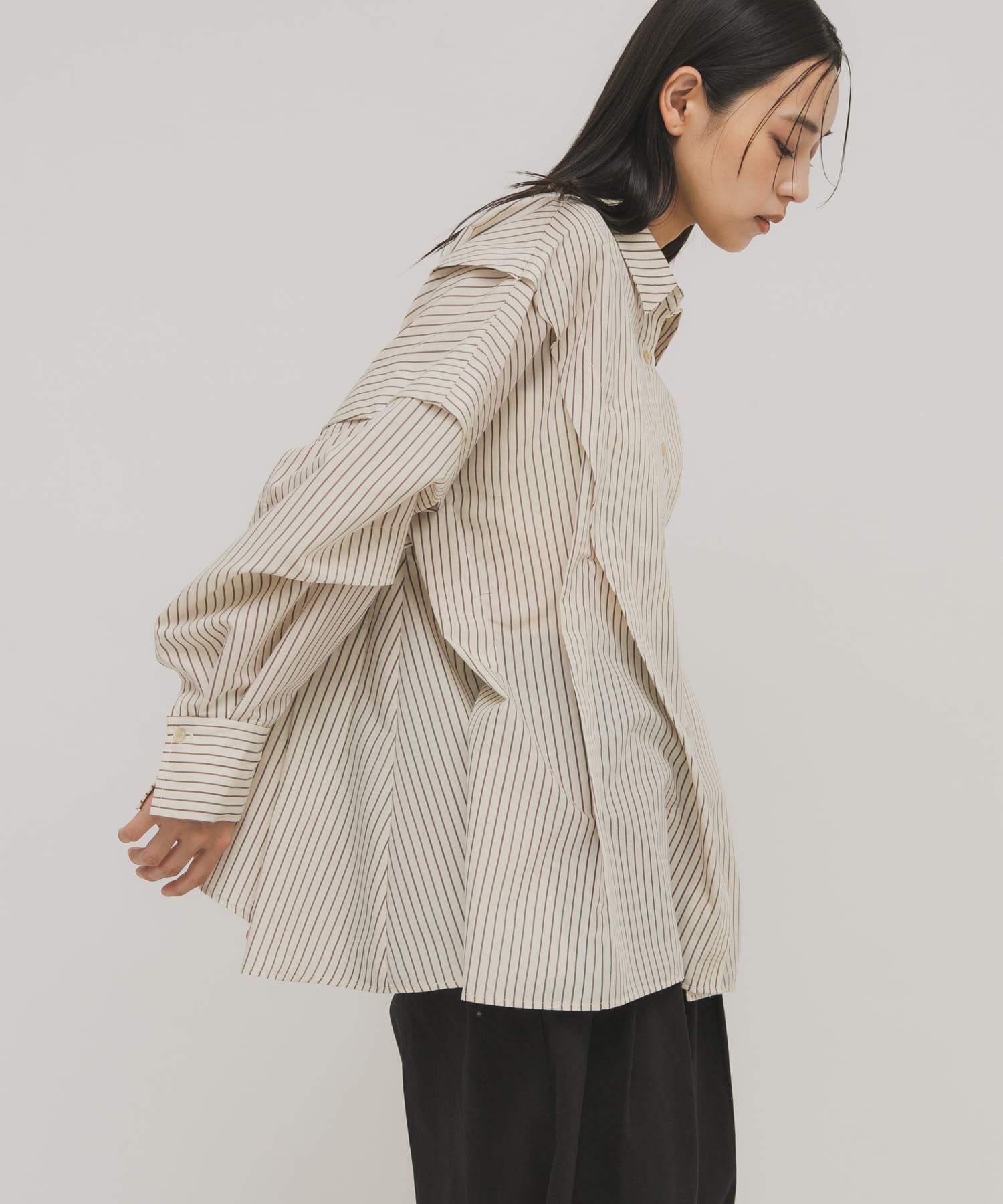  「ランダムタックデザインストライプシャツ」|シャツ・ブラウス|