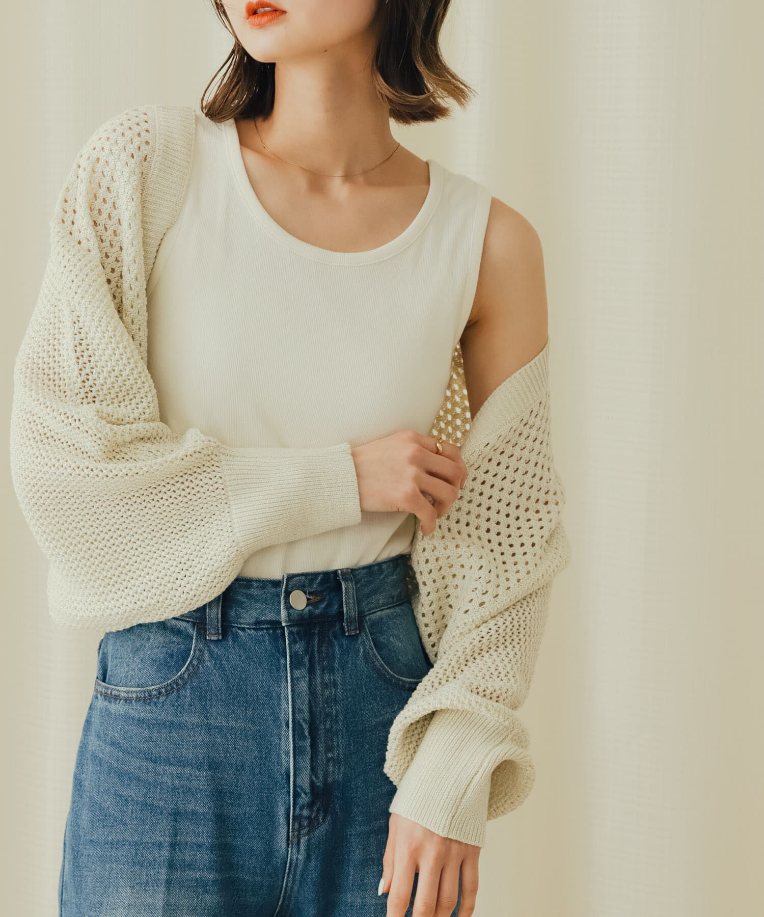 SENSE OF PLACE by URBAN RESEARCH「ラメバックオープンメッシュボレロ」|カーディガン|アイボリー