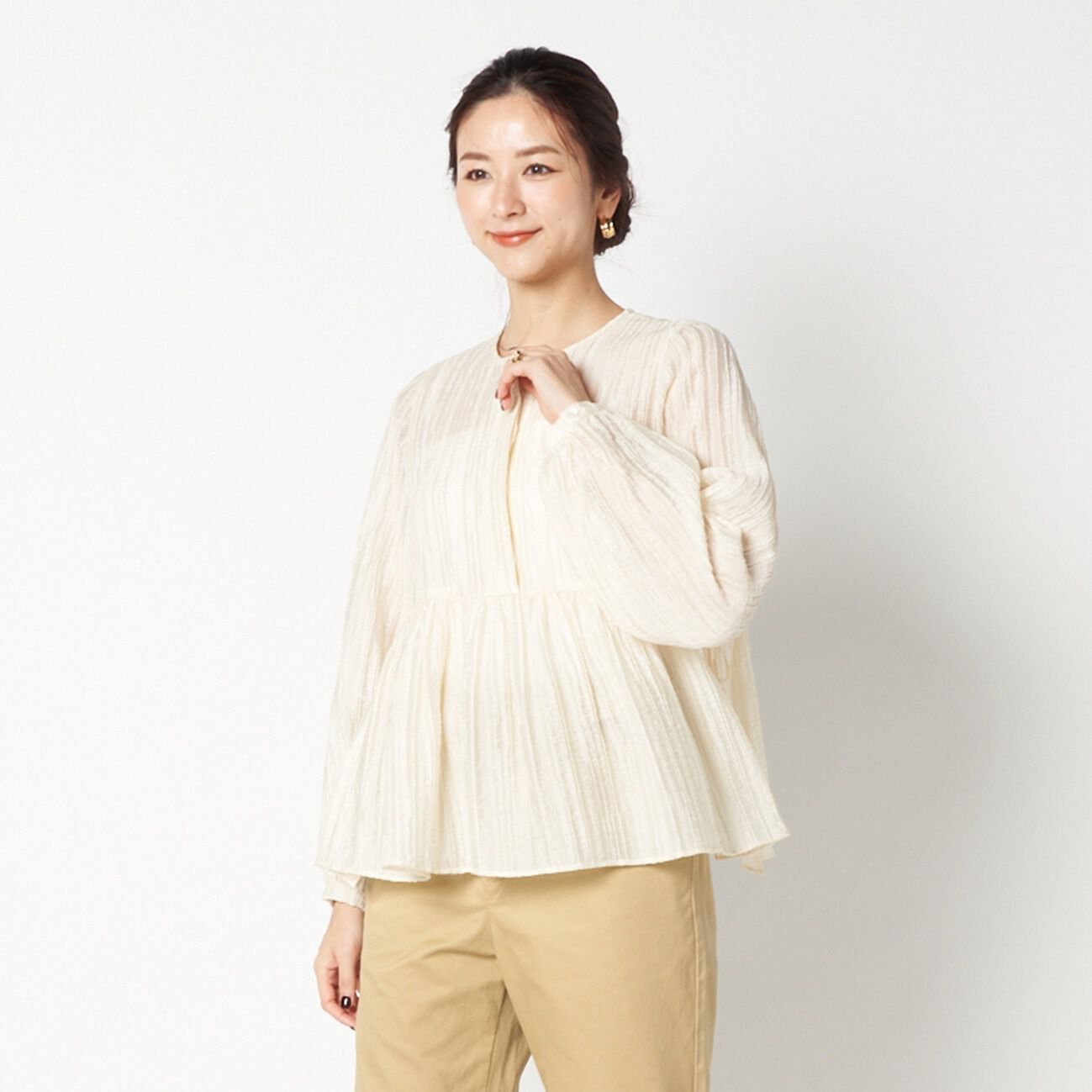 HELIOPOLE「HELIOPOLE STRIPED CREPE SIDE SLIT BLOUSE」|シャツ・ブラウス|