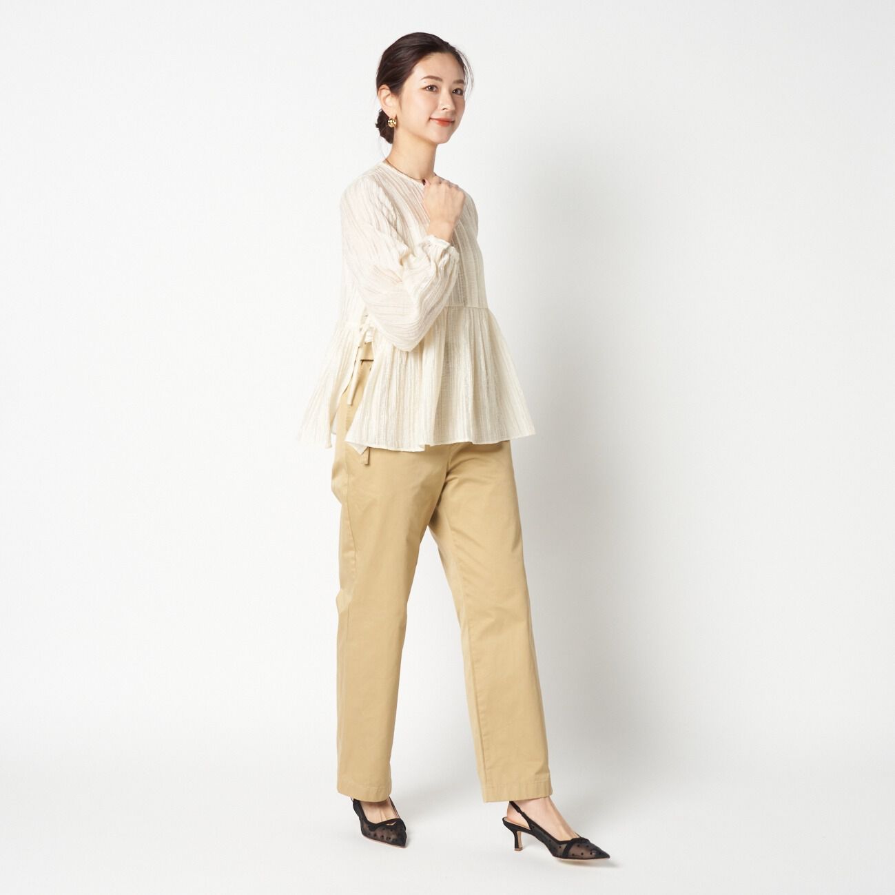 HELIOPOLE「HELIOPOLE STRIPED CREPE SIDE SLIT BLOUSE」|シャツ・ブラウス|