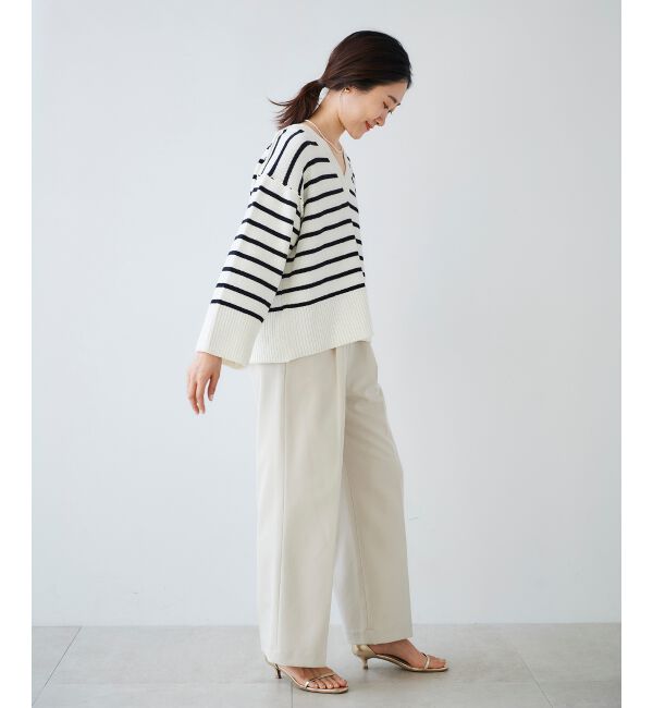 le.coeur blanc「ボーダーワイドシルエットVネックニット」|ニット・セーター|