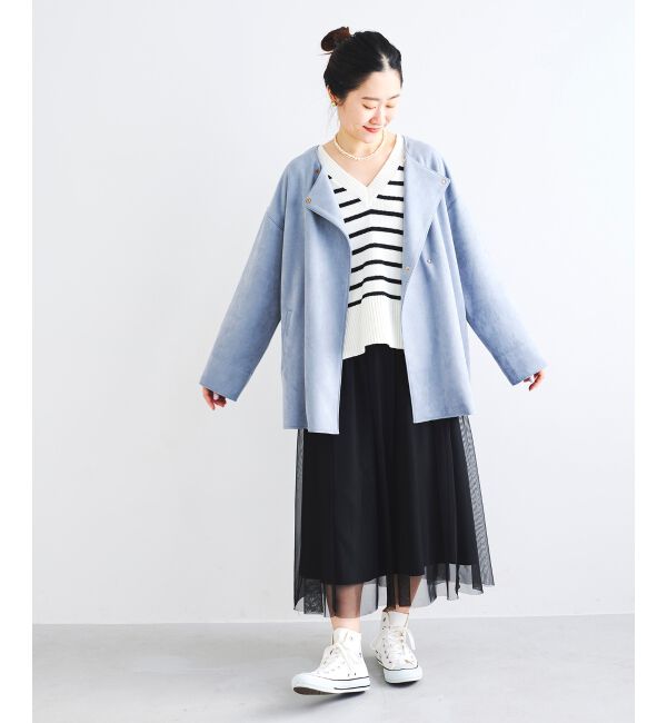 le.coeur blanc「ボーダーワイドシルエットVネックニット」|ニット・セーター|