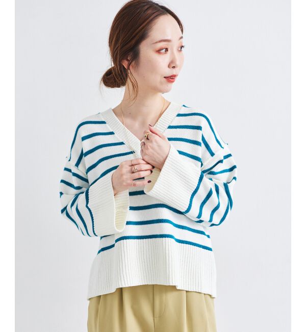 le.coeur blanc「ボーダーワイドシルエットVネックニット」|ニット・セーター|