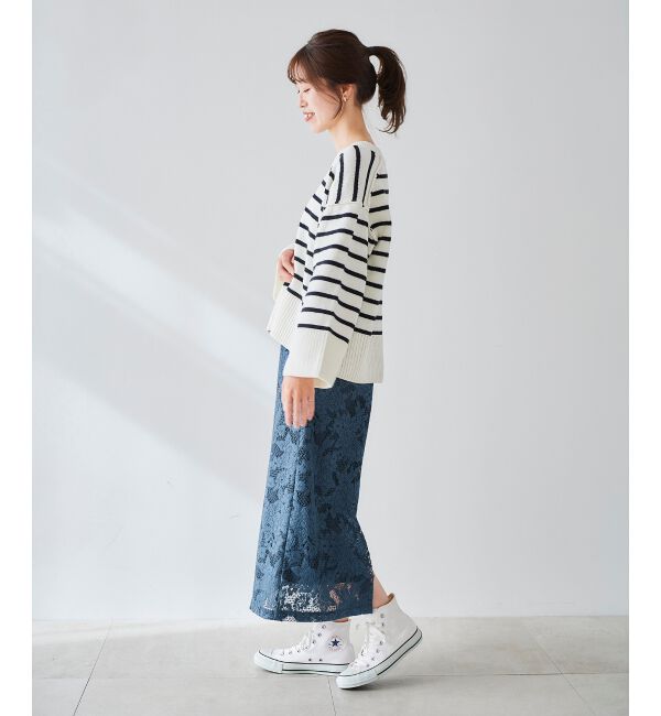 le.coeur blanc「ボーダーワイドシルエットVネックニット」|ニット・セーター|