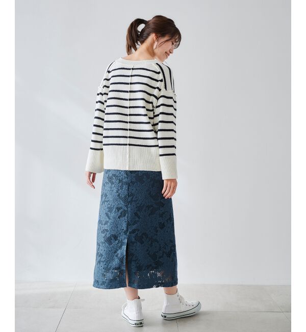 le.coeur blanc「ボーダーワイドシルエットVネックニット」|ニット・セーター|