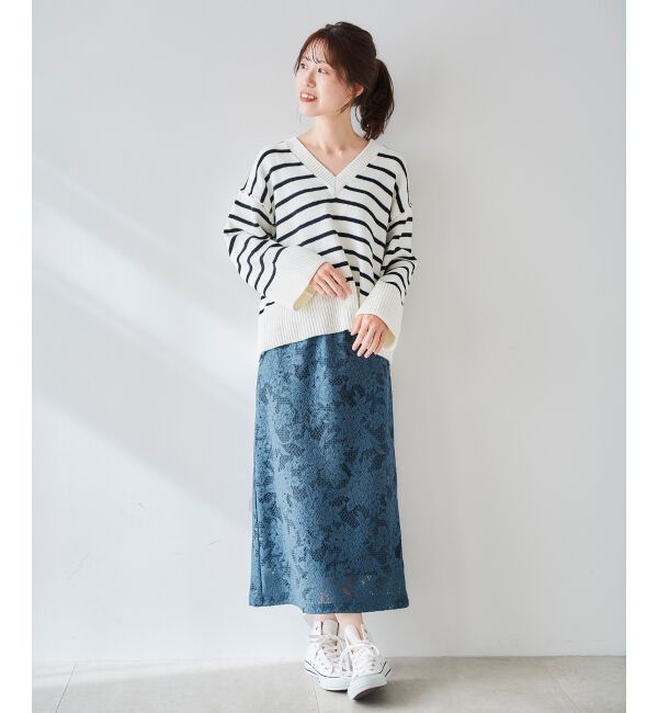 le.coeur blanc「ボーダーワイドシルエットVネックニット」|ニット・セーター|