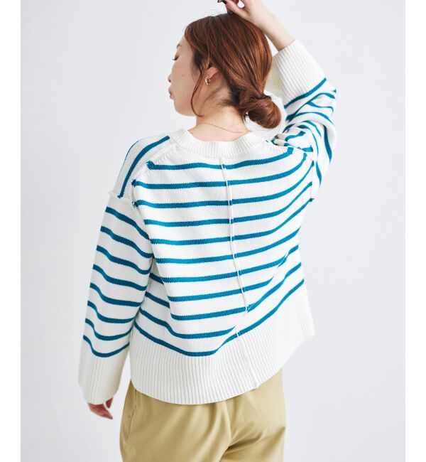 le.coeur blanc「ボーダーワイドシルエットVネックニット」|ニット・セーター|
