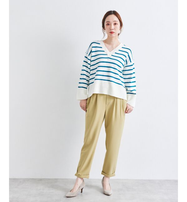 le.coeur blanc「ボーダーワイドシルエットVネックニット」|ニット・セーター|