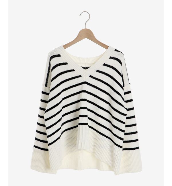 le.coeur blanc「ボーダーワイドシルエットVネックニット」|ニット・セーター|