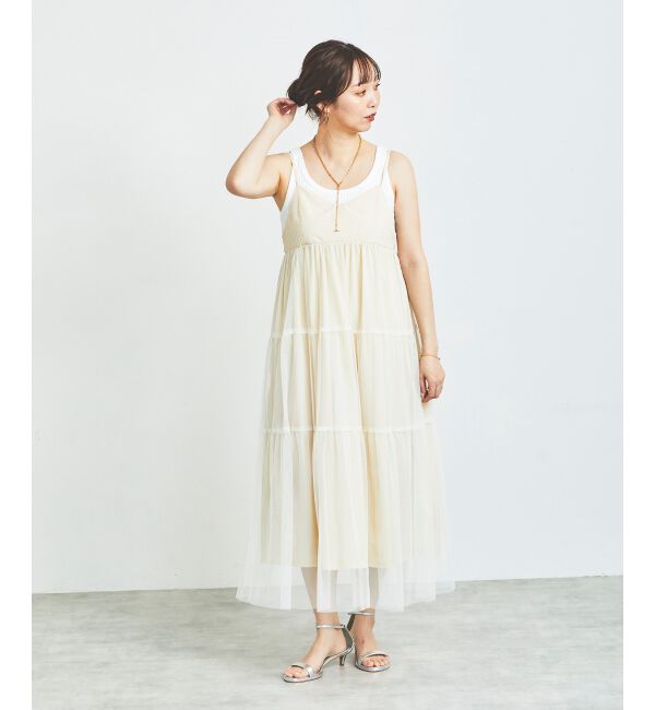 le.coeur blanc「《WEB限定アイテム》チュールティアードキャミワンピース」|ワンピース|