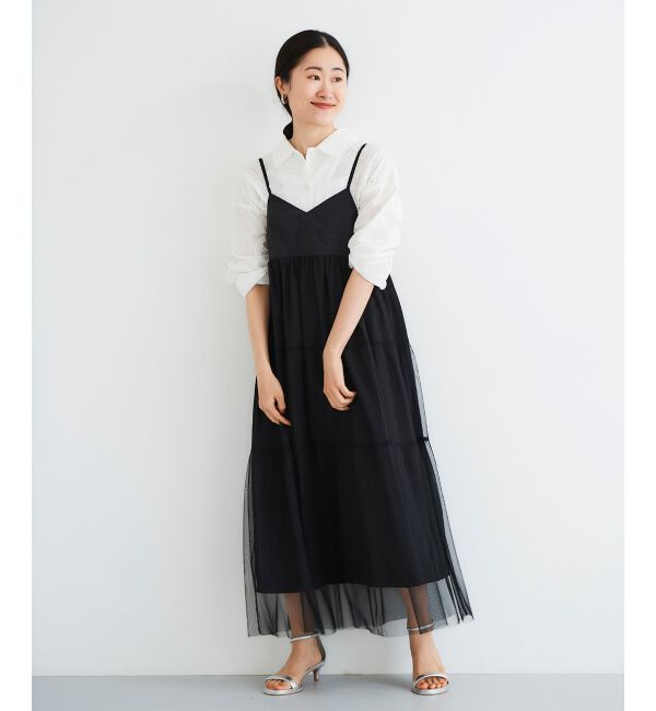 le.coeur blanc「《WEB限定アイテム》チュールティアードキャミワンピース」|ワンピース|ブラック