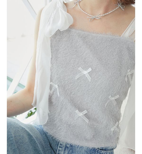 MAJESTICLEGON「ラメリボンプードルビスチェ」|キャミソール|グレー柄