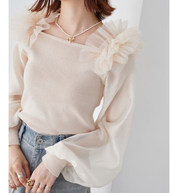 MAJESTICLEGON「肩フリルシアースリーブニット」|ニット・セーター|