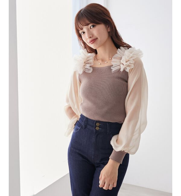 MAJESTICLEGON「肩フリルシアースリーブニット」|ニット・セーター|
