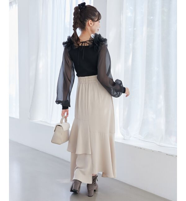 MAJESTICLEGON「肩フリルシアースリーブニット」|ニット・セーター|