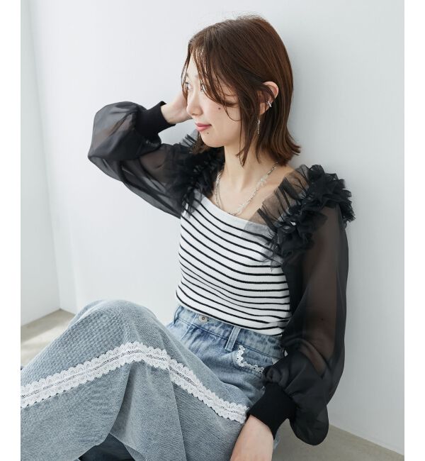 MAJESTICLEGON「肩フリルシアースリーブニット」|ニット・セーター|
