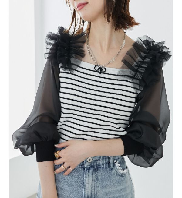 MAJESTICLEGON「肩フリルシアースリーブニット」|ニット・セーター|