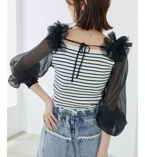 MAJESTICLEGON「肩フリルシアースリーブニット」|ニット・セーター|