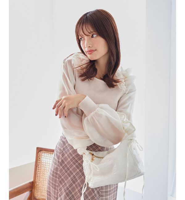 MAJESTICLEGON「肩フリルシアースリーブニット」|ニット・セーター|
