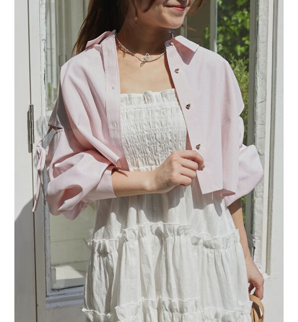  「オープンショルダーショートシャツ」|シャツ・ブラウス|ピンク