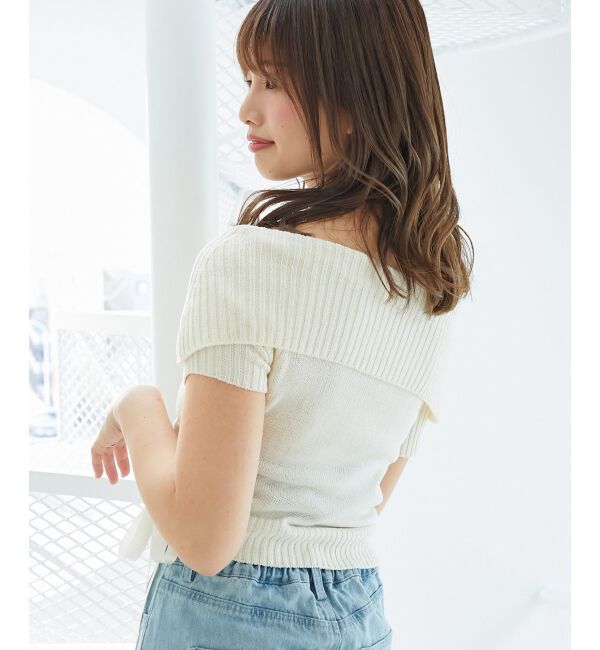  「レースアップオフショルニット」|ニット・セーター|