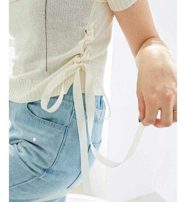  「レースアップオフショルニット」|ニット・セーター|