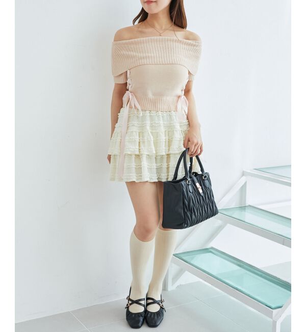  「レースアップオフショルニット」|ニット・セーター|