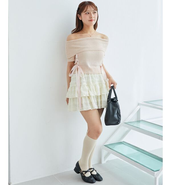  「レースアップオフショルニット」|ニット・セーター|