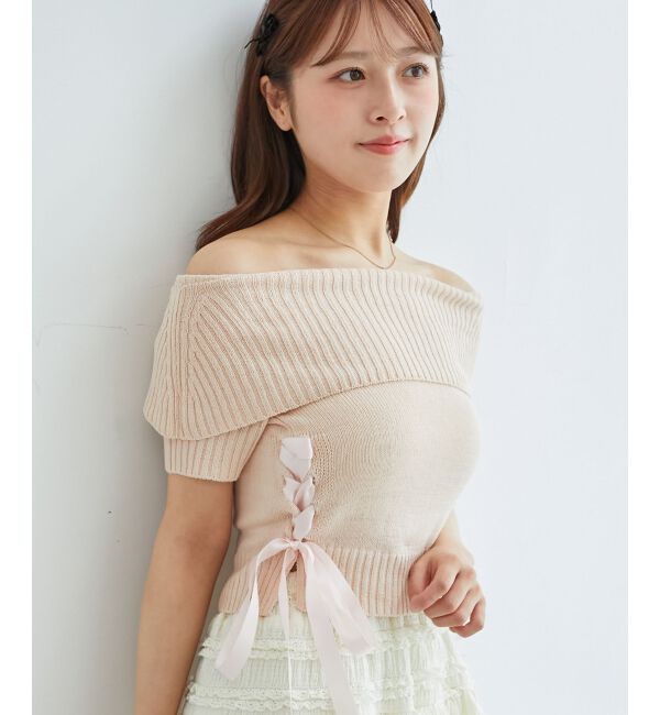  「レースアップオフショルニット」|ニット・セーター|